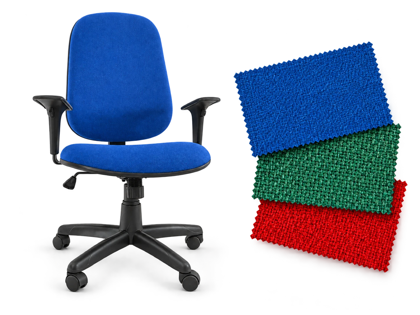 Cadeira azul da Restaure com tecidos reais azul, verde e vermelho
